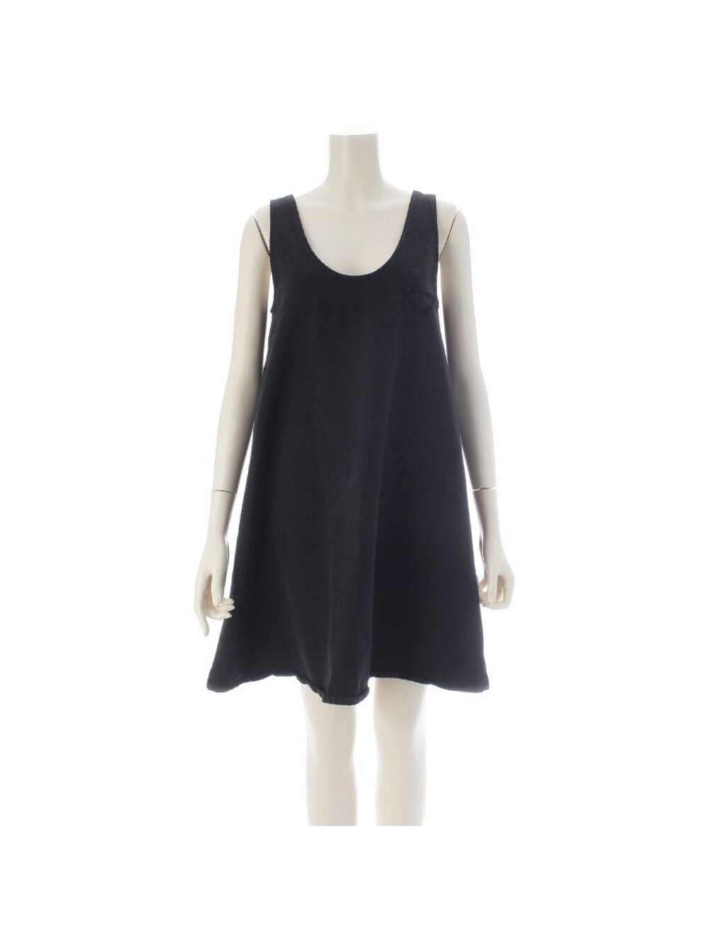 Prada Denim Triangle Logo Sleeveless Dress Knee Length Black 36